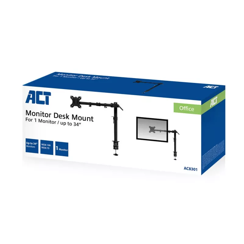 ACT vienas monitora rokas stiprinājums Skava/Caurums 8 kg 10-32 collas