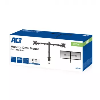 ACT Divu monitoru stiprinājums AC8302, skava/caururbšana, 16 kg, 10-32 collas