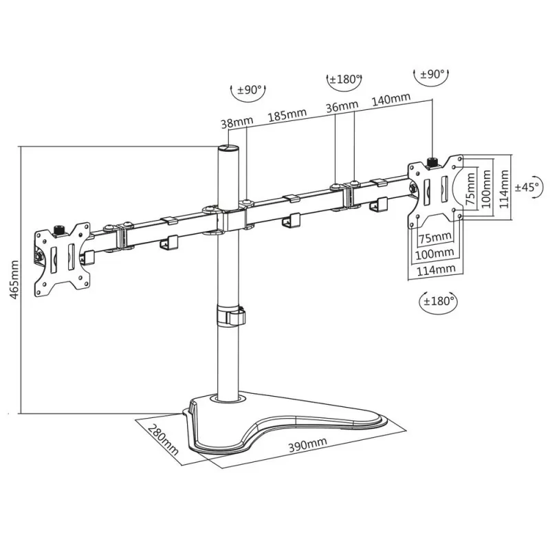 ACT brīvi stāvošs divu monitoru rokturis AC8320, max svars 16 kg, min ekrāns 33 cm, max ekrāns 81,3 cm