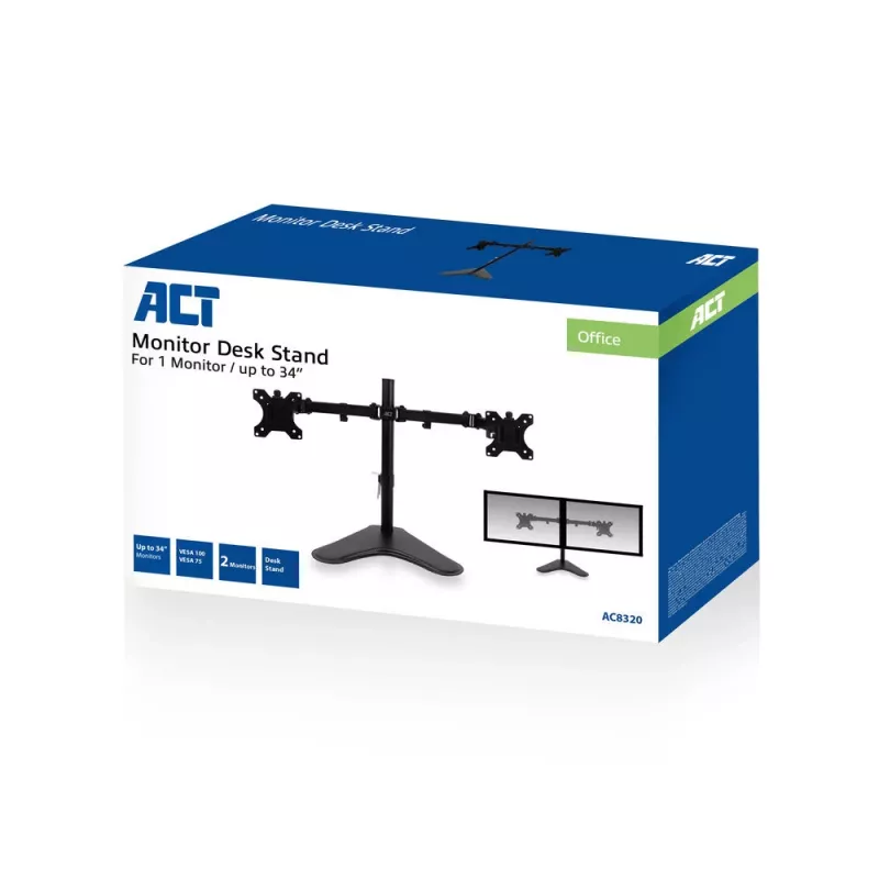 ACT brīvi stāvošs divu monitoru rokturis AC8320, max svars 16 kg, min ekrāns 33 cm, max ekrāns 81,3 cm