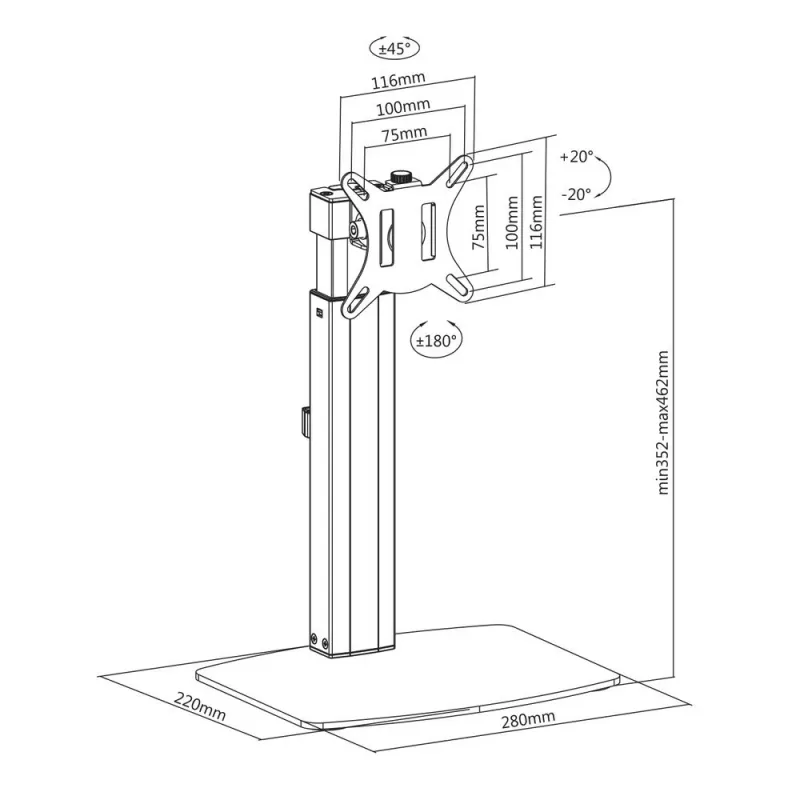 ACT Brīvi stāvoša gāzatsperes monitora roka 7 kg 10–32 collām