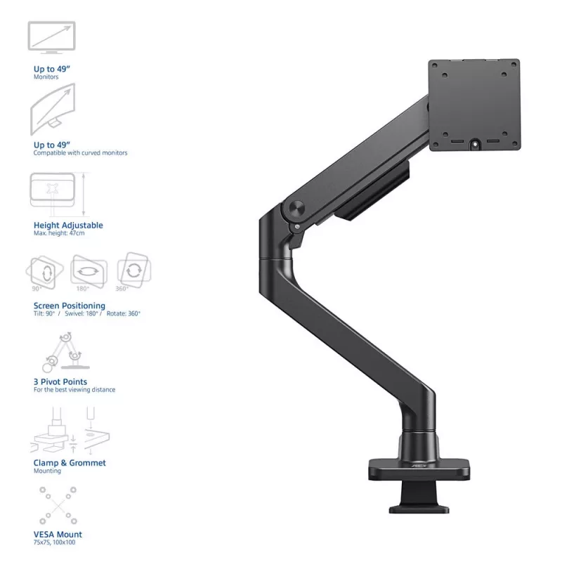 ACT Monitor roka 49 collu biroja premium gāzes atspere 1 monitors Clamp/Grommet 20 kg
