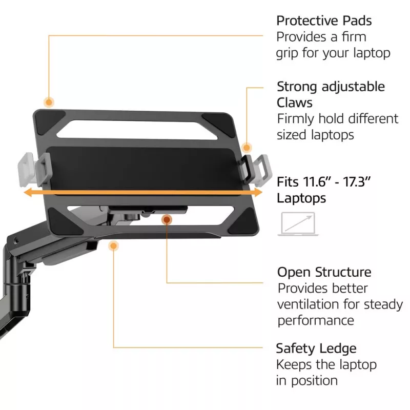 ACT AC8341 Laptop un monitora rokas stiprinājums ar gāzes atsperi, melns, līdz 49 collām