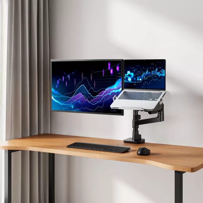 ACT AC8341 Laptop un monitora rokas stiprinājums ar gāzes atsperi, melns, līdz 49 collām