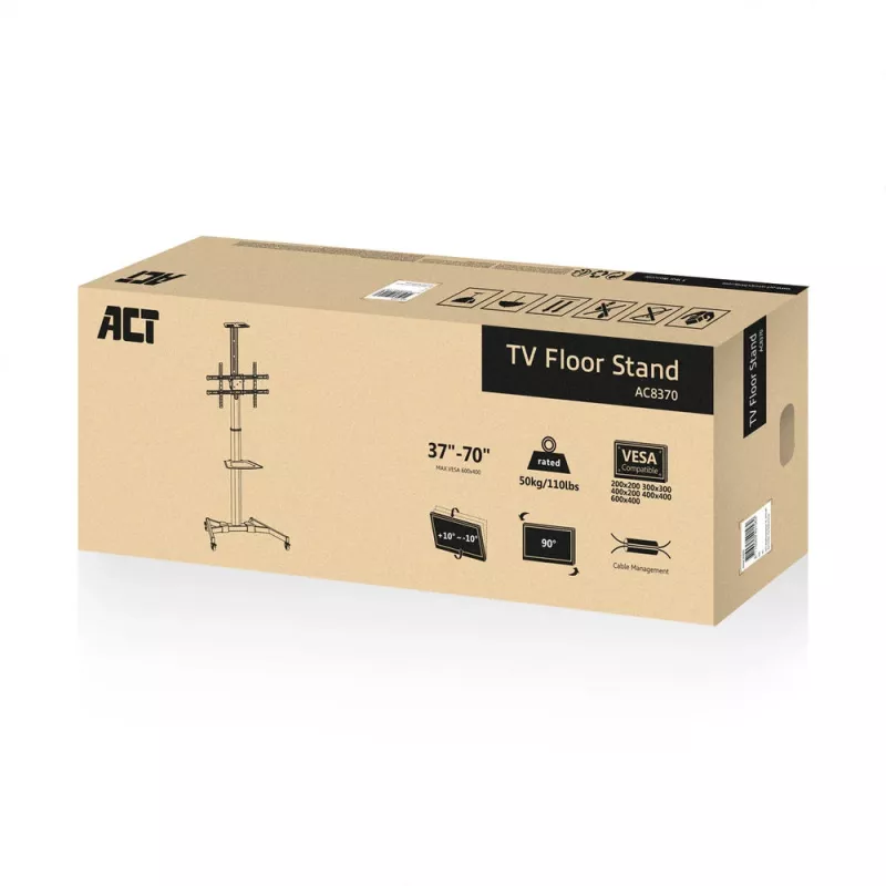 TV statīvs ACT AC8370 Melns 70 collas 50 kg VESA 200x200 līdz 600x400
