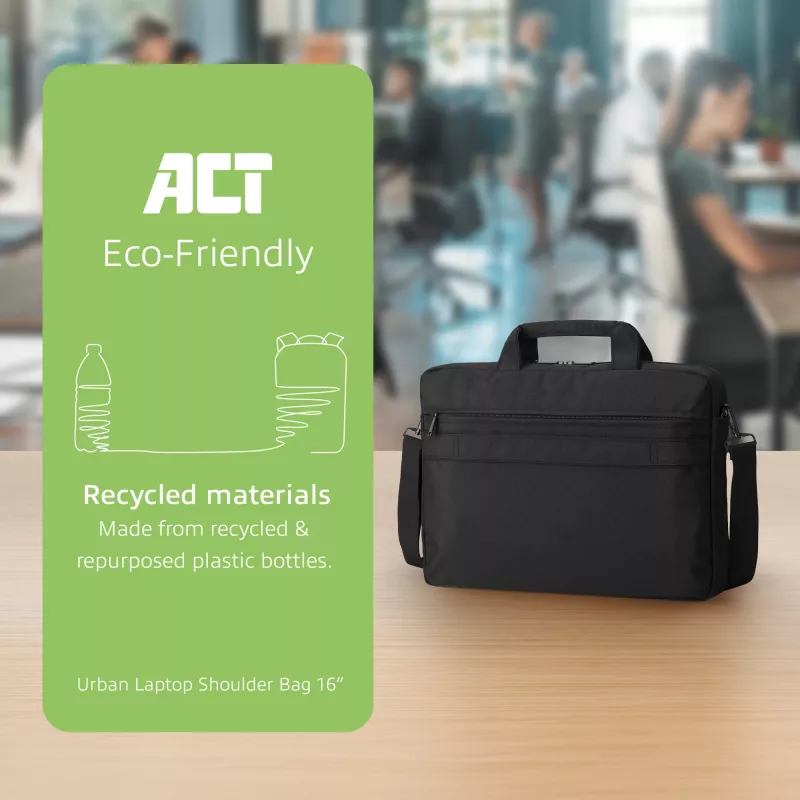 ACT Urban plecu soma klēpjdatoriem līdz 16 inch, izgatavota no pārstrādātām plastmasas pudelēm