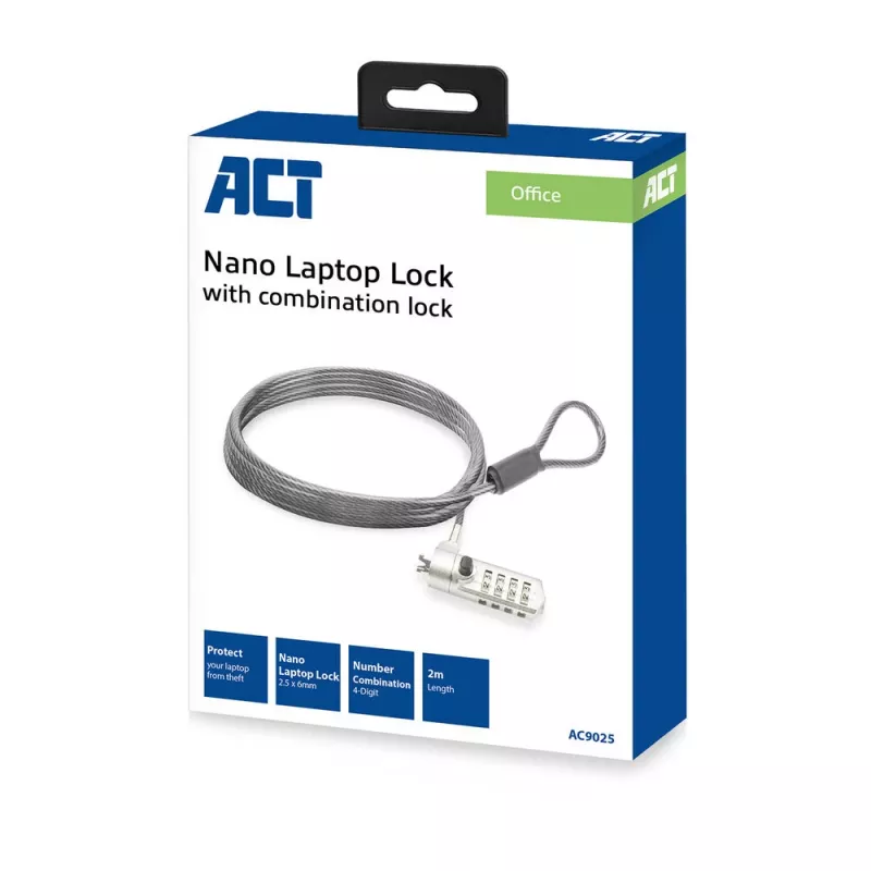 ACT Nano Laptop Slēdzene ar kombināciju, 2m trosis
