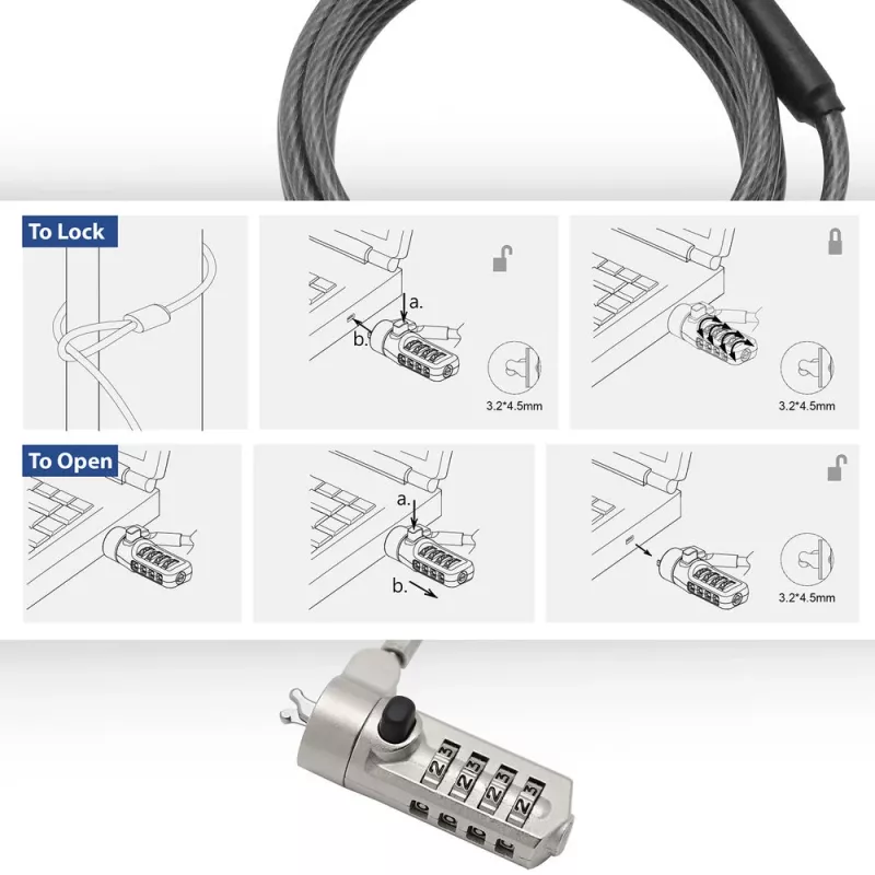 ACT Wedge Laptop Lock AC9035 kombinācijas slēdzene ar 2m metālisku trosi