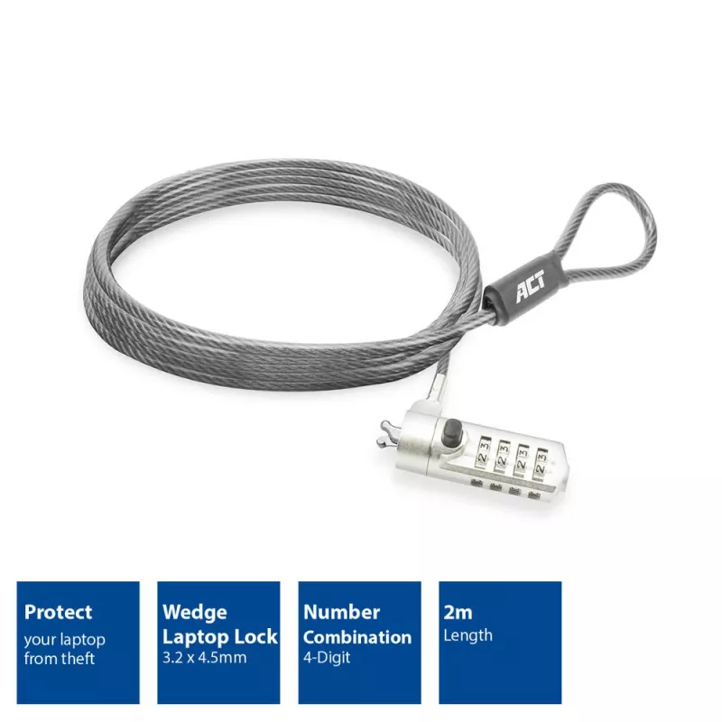 ACT Wedge Laptop Lock AC9035 kombinācijas slēdzene ar 2m metālisku trosi