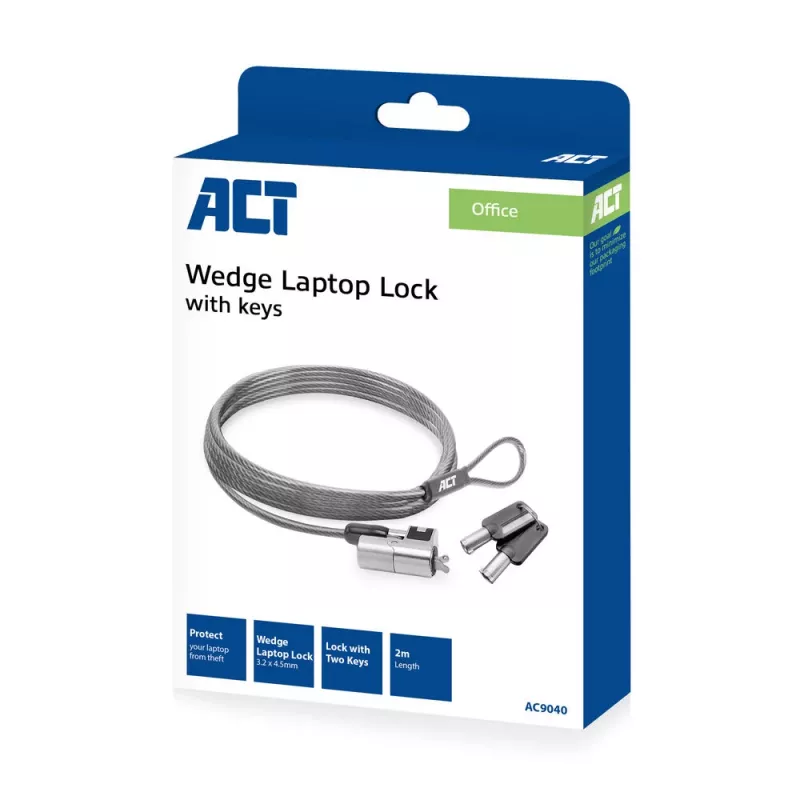 ACT Wedge Laptop Lock ar atslēgām Metālisks 2m kabelis