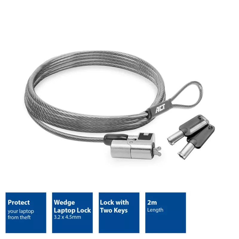 ACT Wedge Laptop Lock ar atslēgām Metālisks 2m kabelis