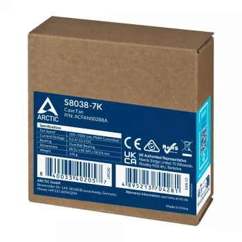 Ventilators ARCTIC S8038-7K 80 mm Gaisa plūsma 118.93 m³/h Divkāršais lodīšu gultnis