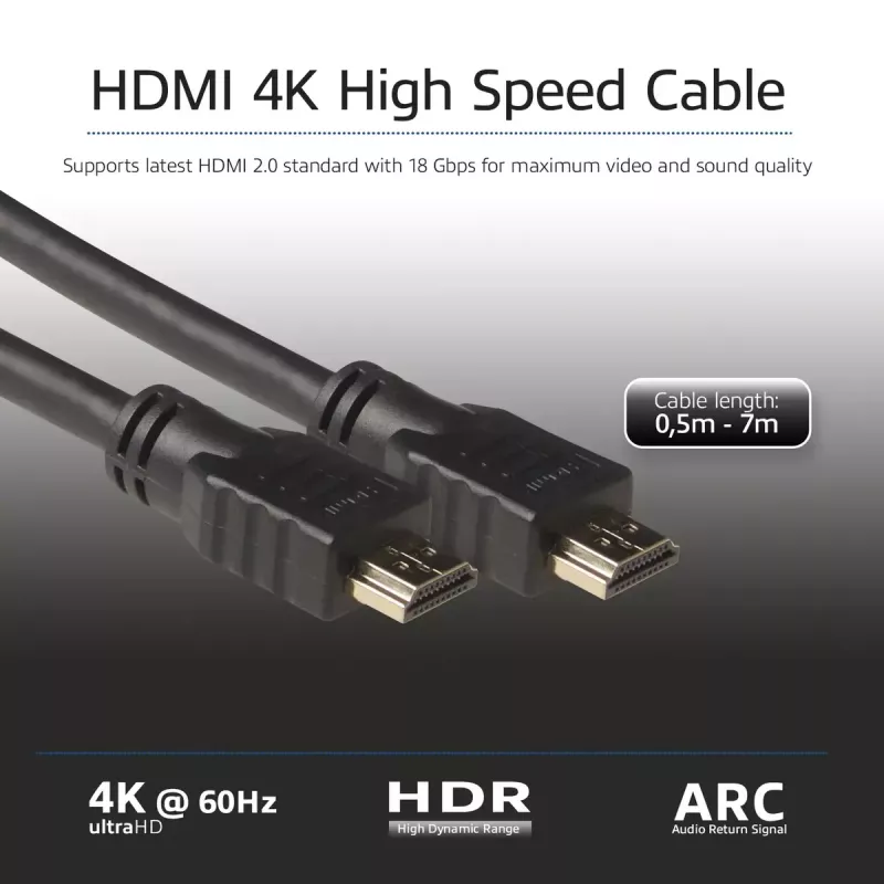 ACT 0.5 m augstas ātruma HDMI kabelis v2.0 HDMI-A vīrietis - HDMI-A vīrietis (AWG30)