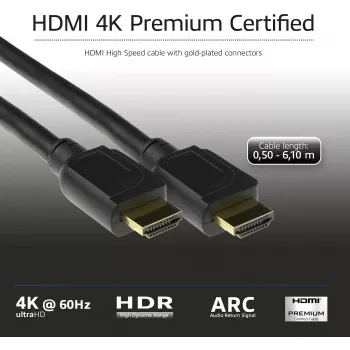 ACT 3 m HDMI High Speed Premium sertificēts kabelis v2.0 HDMI-A vīrietis - HDMI-A vīrietis