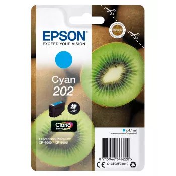 Epson Kiwi vienas krāsas ciāna kasetne 202 Claria Premium, standarta ietilpība, 4.1 ml, 1 gab., 300 lappuses