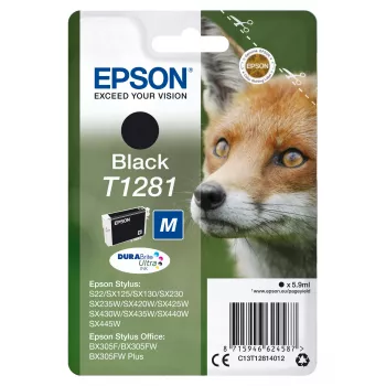 Epson Fox Singlepack Black T1281 DURABrite Ultra tinte, melna, pigmenta tinte, 5.9 ml, 1 gab.