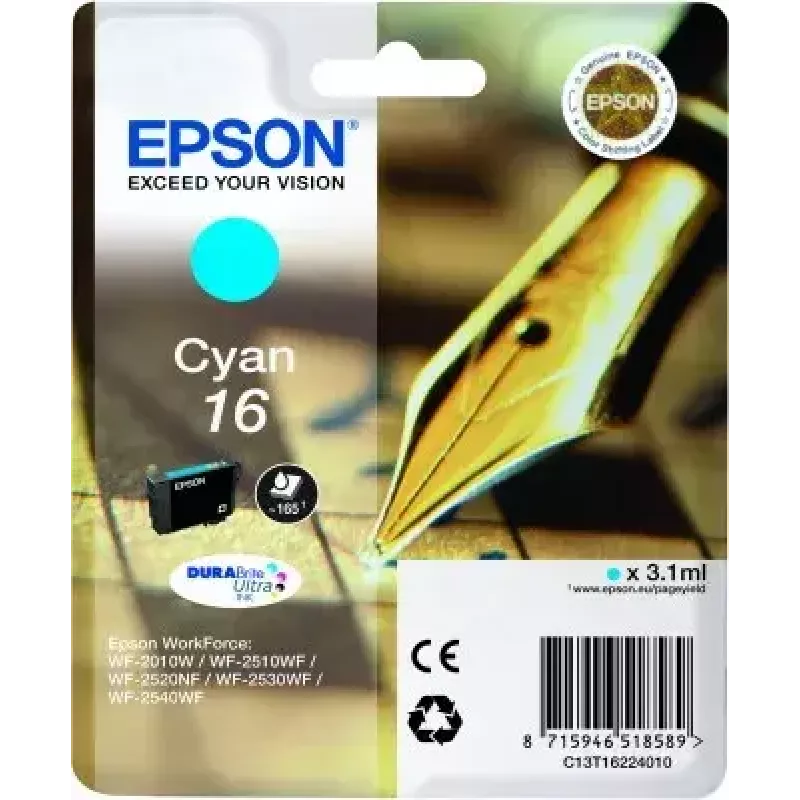 Epson C13T16224010 DURABrite Ultra Cyan tintas kasetne (standarta ietilpība, viena)