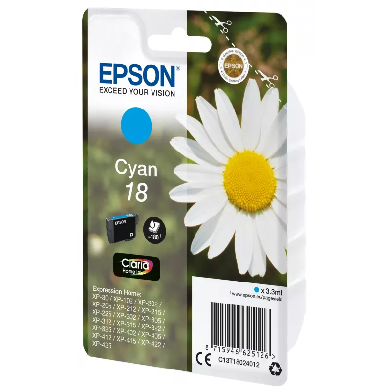 Epson Daisy Singlepack Cyan 18 Claria Home Ink - Ciāna tintes kasetne, 3.3 ml, 1 gab., 180 lpp.