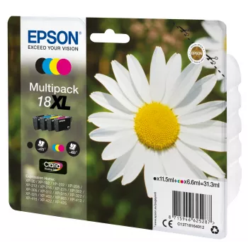 Epson Daisy Multipack 4 krāsas 18XL Claria Home Ink, Melna, Ciāna, Fuksīna, Dzeltena, 11.5 ml, 6.6 ml, 1 gab., 470 lapas, Multi pack