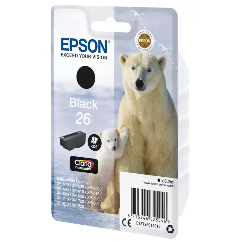 Epson Polar bear Singlepack Black 26 Claria Premium tinte, melna
