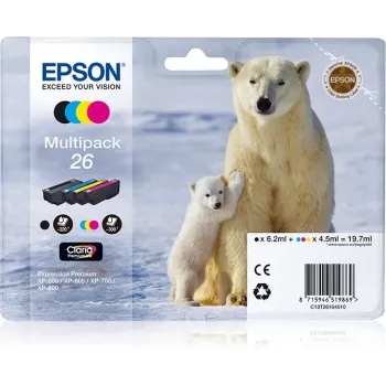 Epson Polar bear Multipack 4 krāsas 26 Claria Premium Tinte, Melna, Ciāna, Fuksīna, Dzeltena, 6,2 ml, 4,5 ml, 1 gab., Multi iepakojums