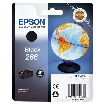 Epson Globe Singlepack Black 266 tintas kasetne, melna, pigmenta tinte, 5.8 ml, 1 gab., 250 lapas
