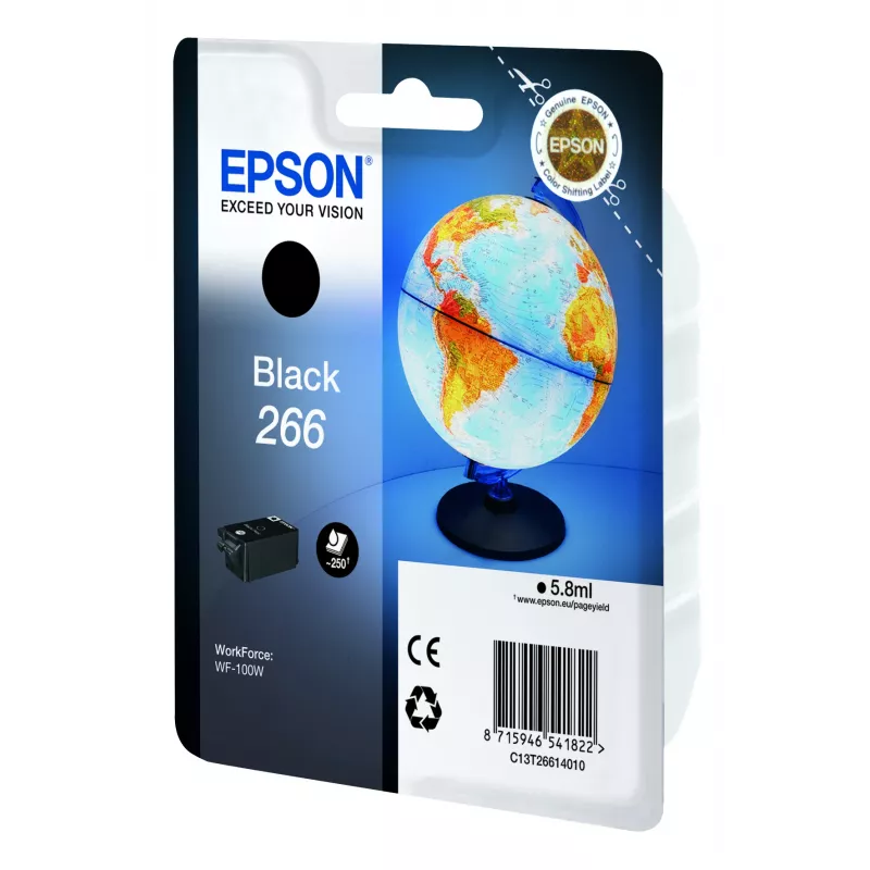 Epson Globe Singlepack Black 266 tintas kasetne, melna, pigmenta tinte, 5.8 ml, 1 gab., 250 lapas