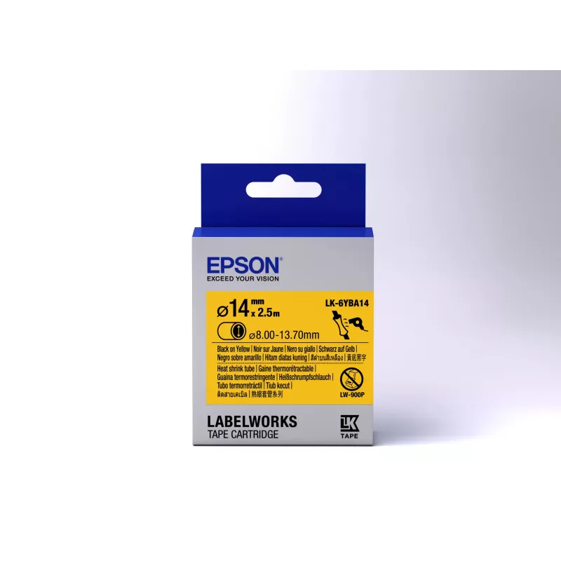 Epson LK-6YBA14 lentes kasetne termokramplija caurule (HST) Melna/Dzeltena D14mm (2.5m)