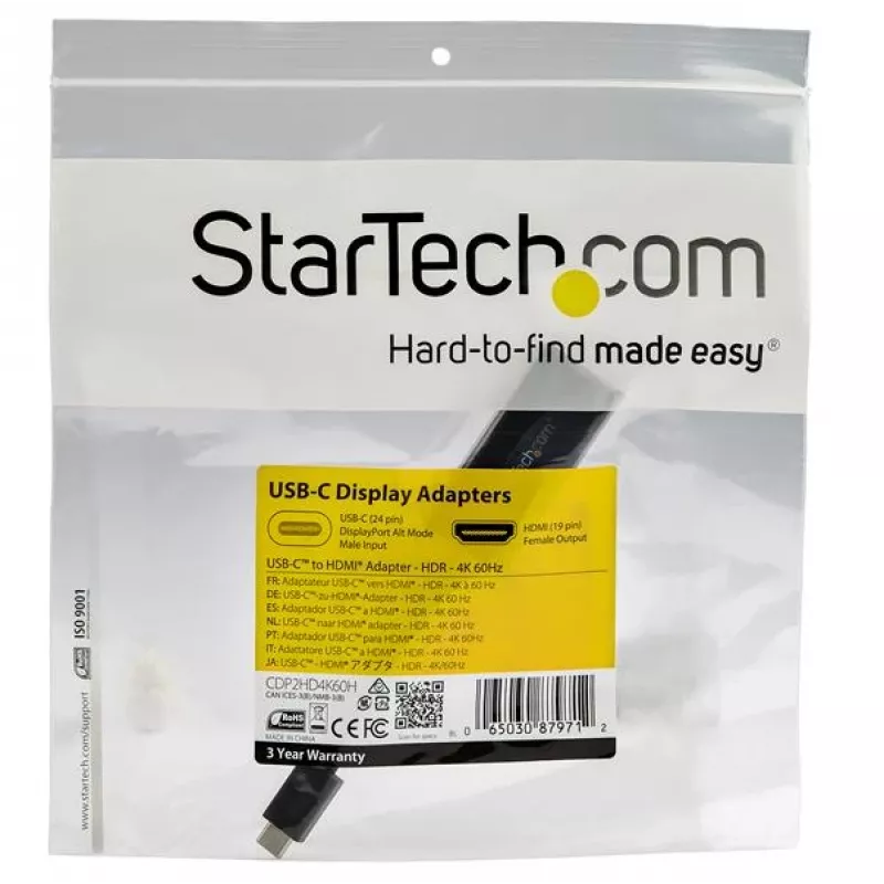StarTech.com USB-C uz HDMI adapteris - 4K 60Hz video, HDR10 - USB-C uz HDMI 2.0b adaptera dongle - USB Type-C DP Alt Mode uz HDMI monitoru/displeju/TV - USB-C uz HDMI pārveidotājs