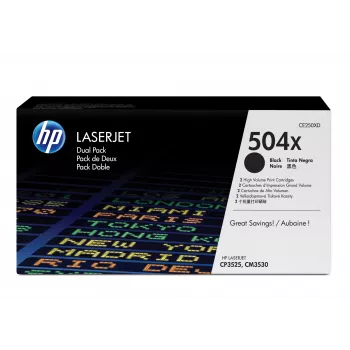 HP 504X 2-pack augstas ražības melns oriģināls lāzerprintera tonera kasetnes