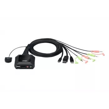 ATEN CS52DP 2-portu USB-C DisplayPort hibrīda KVM slēdzis, 4K Ultra HD, melns
