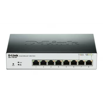 D-Link DGS-1100-08P tīkla slēdzis, pārvaldāms L2 Gigabit Ethernet (10/100/1000), Power over Ethernet (PoE), melns