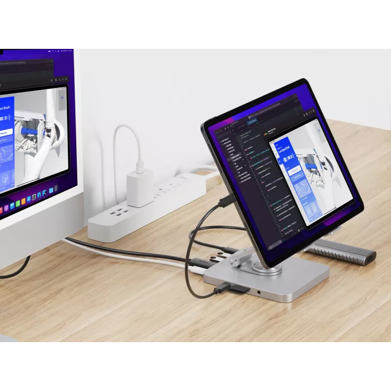 Conceptronic DONN26G statīvs planšetdatoram ar 8-in-1 dokstaciju, sudraba krāsa