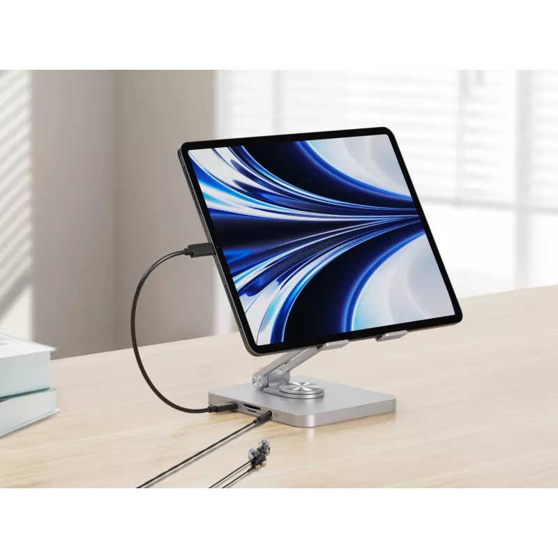 Conceptronic DONN26G statīvs planšetdatoram ar 8-in-1 dokstaciju, sudraba krāsa
