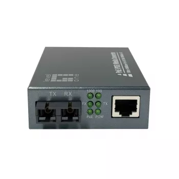 LevelOne GVT-2014 Gigabitu mediju pārveidotājs RJ45 uz SC, PoE PSE, vienmoda šķiedra, 20 km