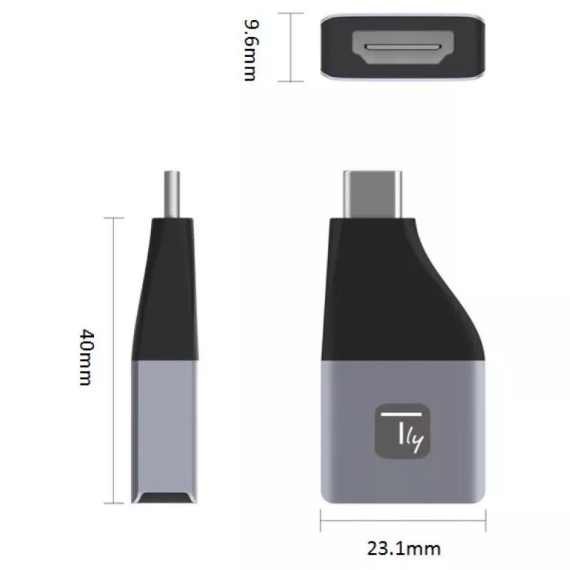 Techly IADAP-USBC-HDMI4K adapteris no USB-C uz HDMI, 24 kontaktu USB-C tēviņš – HDMI mātīte, 4K (3840 x 2160), melns un sudraba