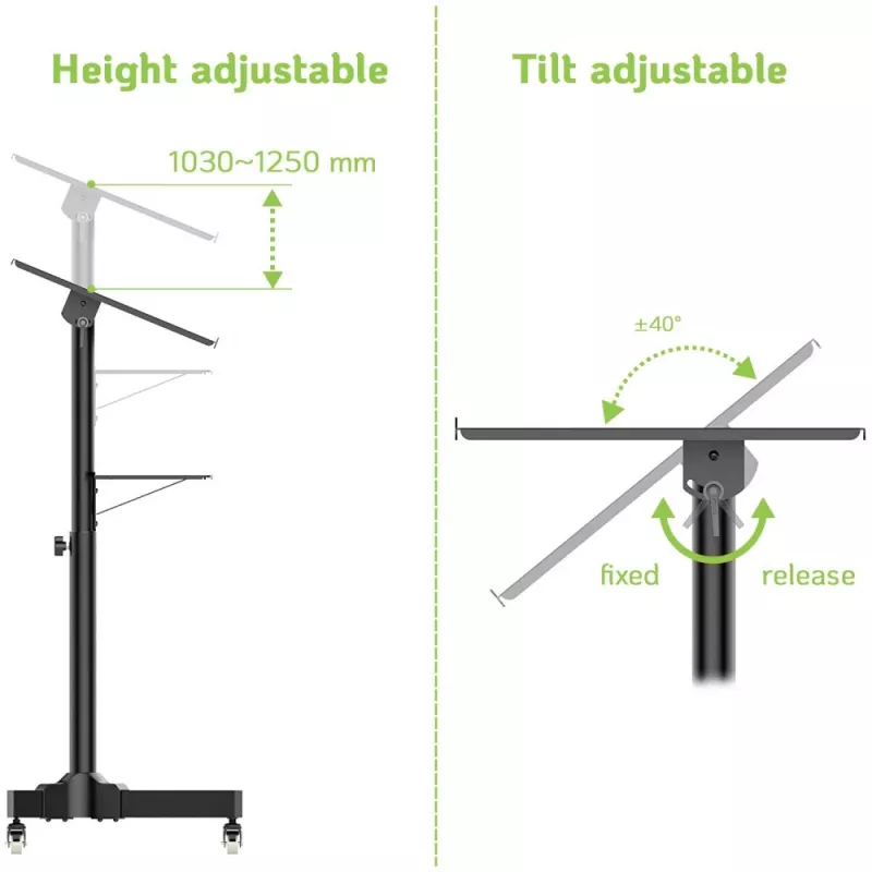 Techly ICA-TB TPM-1BK universālie ratiņi portatīvajam datoram/projektoram, 103-125 cm, melni