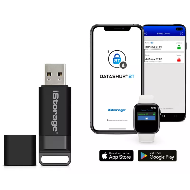 iStorage datAshur BT 64 GB šifrēts USB zibatmiņas disks ar Bluetooth atbloķēšanu