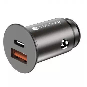 Techly Mini Auto Lādētājs USB-A un USB-C Quick Charge 3.0 38W Melns Metāls
