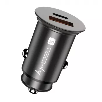 Techly Mini Auto Lādētājs USB-A un USB-C Quick Charge 3.0 38W Melns Metāls
