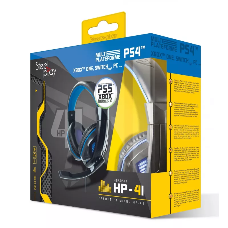 Steelplay HP41 galvas austiņas ar vadu, spēļu, melnas, zilas
