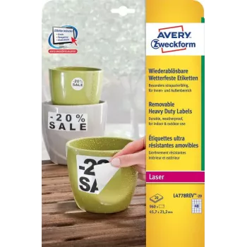 Pašlīmējošā etiķete Avery L4778REV-20 Noapaļots taisnstūris