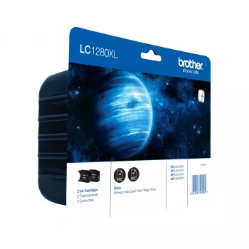 Brother LC1280XLBKBP2 tintes kasetņu komplekts: Melns x2, pigmenta tinte, 2 gab., 2400 lapas
