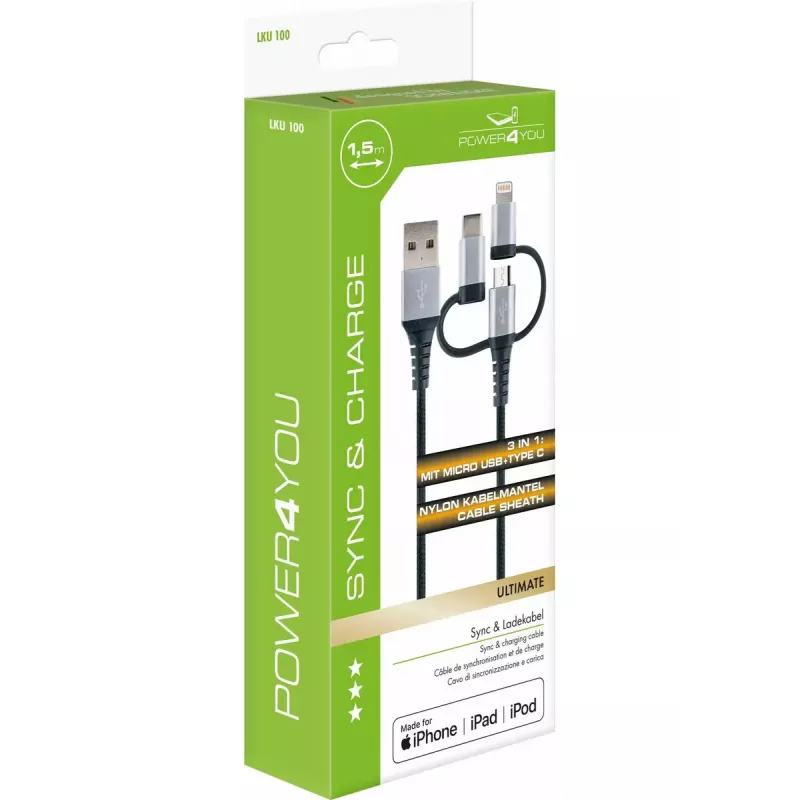 USB kabelis Schwaiger LKU 100 1.5m USB 2.0 A Micro-USB B Melns Sudrabs