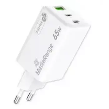Mobilo ierīču lādētājs MediaRange MRMA116-2 — iekštelpu ātrais lādētājs, 100–240 V, līdz 20 V, 2× USB-C, balts