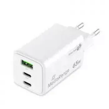 Mobilo ierīču lādētājs MediaRange MRMA116-2 — iekštelpu ātrais lādētājs, 100–240 V, līdz 20 V, 2× USB-C, balts