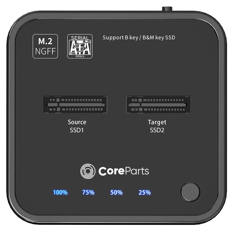 CoreParts MS-CLONER-SATA M.2 SSD dokstacija ar klonēšanu, USB 3.2 Gen 2 Type-C, melna