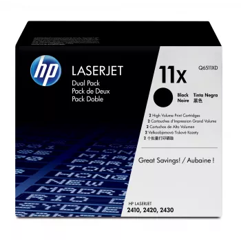 HP 11X 2-paka Augstas ražības melns oriģināls LaserJet tonera kasetne toneris 2 gab.