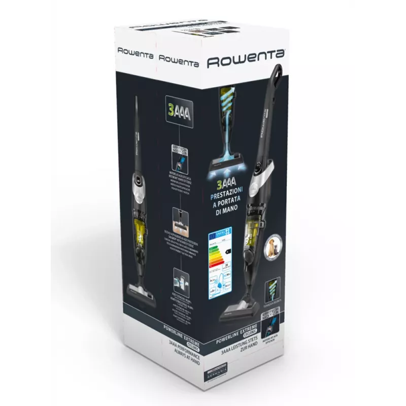 Rowenta RH8155 putekļsūcējs stienis/elektriskā slota AC Sausais Ciklona Bezmaiss 0.9 L 750 W Melns, Sudrabs, Dzeltens