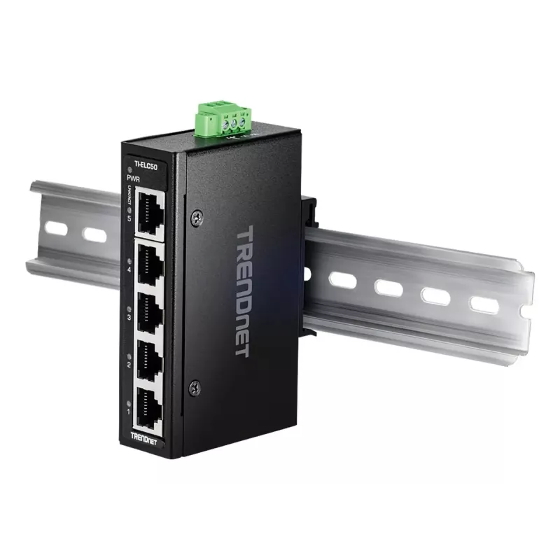 TRENDnet TI-ELC50 Ne pārvaldīts 5-portu Fast Ethernet tīkla slēdzis (10/100), 9.6–60V, sienas/DIN-sliedes stiprinājums